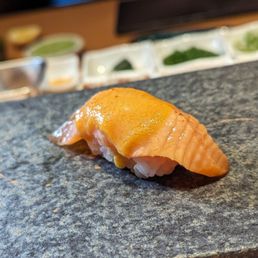 Salmon w/Uni Butter - @sushitraveler Salmon w/Uni Butter - @sushitraveler