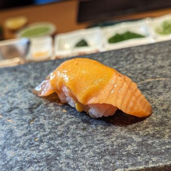 Wagyu Room - Salmon w/Uni Butter - @sushitraveler - Sushi Bars Near Me - New York, New York Wagyu Room - Salmon w/Uni Butter - @sushitraveler - Sushi Bars Near Me - New York, New York