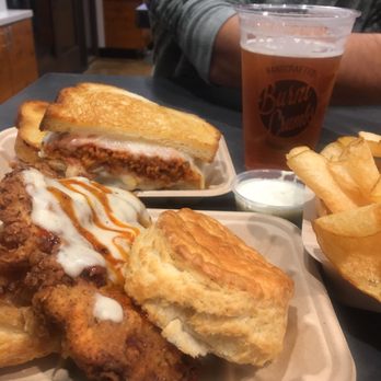 Burnt Crumbs - Spaghetti grilled cheese and fried chicken?! Ummmmm YES please!!! And seriously the best housemade chips I have ever had! - New American Near Me - Irvine, California