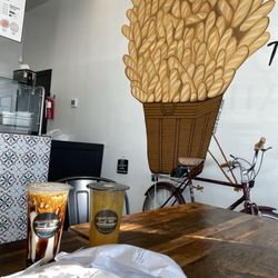 Toast Mi - The Hoi An (Classic Cold Cuts Banh Mi),  The Notre Dame (Grilled Chicken Banh Mi), Brown Sugar Fresh Milk, Kumquat Fruit Tea