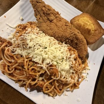 Brunch Room Bistro - Spaghetti, catfish and cornbread - Breakfast & Brunch Near Me - Forney, Texas