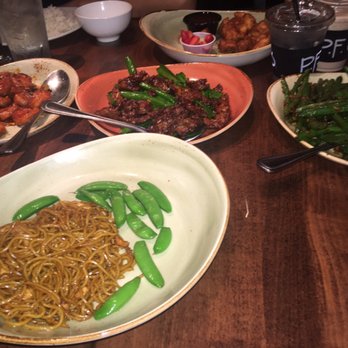 P.F. Chang's - Orange peel shrimp, garlic green beans, Mongolian beef, Kids' noodle with side of snap peas, Kids' crispy chicken with tiny side of fruits - Chinese Near Me - Riverside, California P.F. Chang's - Orange peel shrimp, garlic green beans, Mongolian beef, Kids' noodle with side of snap peas, Kids' crispy chicken with tiny side of fruits - Chinese Near Me - Riverside, California