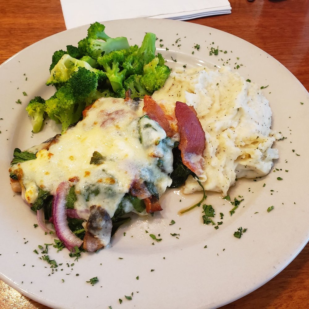 Stonehouse Grill - Cheese crusted chicken with garlic mashed potatoes and broccoli - Burgers Near Me - Westlake, Ohio Stonehouse Grill - Cheese crusted chicken with garlic mashed potatoes and broccoli - Burgers Near Me - Westlake, Ohio