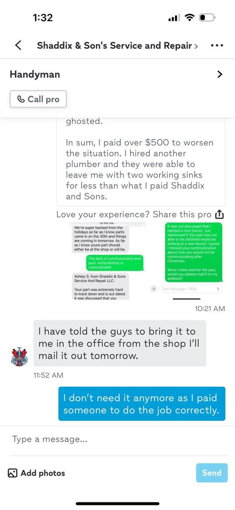 Slide of Shaddix and sons plumbing