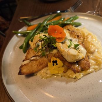 Olive and Oak - Stuffed flounder with crab and lobster over risotto - New American Near Me - Hagerstown, Maryland