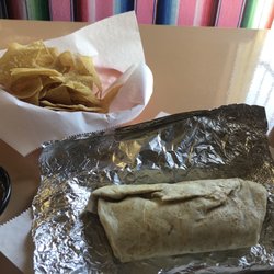 El Vaquero - Chips and my Egg, potato, bean and cheese breakfast burrito