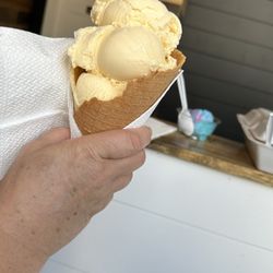 Johnnys Ice Cream - Two scoop vanilla waffle cone
