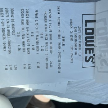 Lowe's Home Improvement - What was charged ($27.48) - Hardware Stores Near Me - Turlock, California