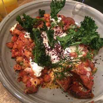 In the Annex - Baked Eggs - spiced chickpeas w/ warrigal green pesto & Labneh - Coffee & Tea Near Me - Forest Lodge, NSW