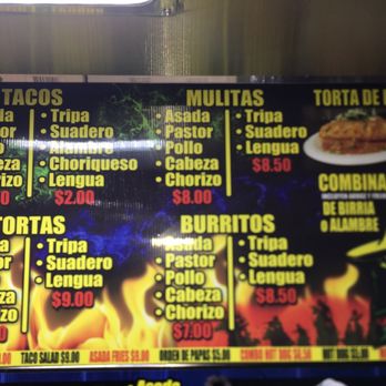 Tacos El Aventurero - Menu as of 9/22/2020, you can call in an order and go pick it up. See phone number in other photo. - Tacos Near Me