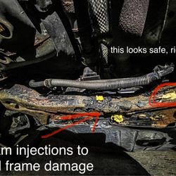 Jeffreys Auto Resale - foam injected in attempt to seal holes and cracks in the vehicle frame