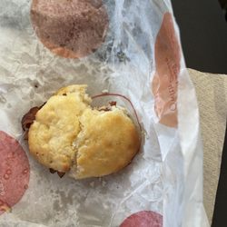Jack's Family Restaurant - Bacon biscuit that I couldn't resist taking a bite out of before taking the picture.