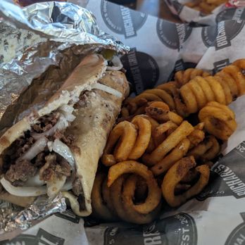 Bucharest Bar & Grill - Fries and lamb shawarma sandwich - Mediterranean Near Me - Detroit, Michigan