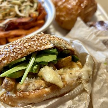 Roam Artisan Burgers - French n fries burger, The Fry-Fecta in the background - Burgers Near Me - Lafayette, California Roam Artisan Burgers - French n fries burger, The Fry-Fecta in the background - Burgers Near Me - Lafayette, California