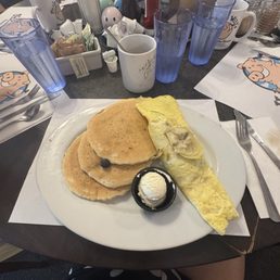 Omelette and blueberry pancakes Omelette and blueberry pancakes
