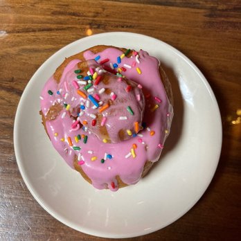 El Moro Spirits & Tavern - House pink frosting donut - New American Near Me - Durango, Colorado El Moro Spirits & Tavern - House pink frosting donut - New American Near Me - Durango, Colorado