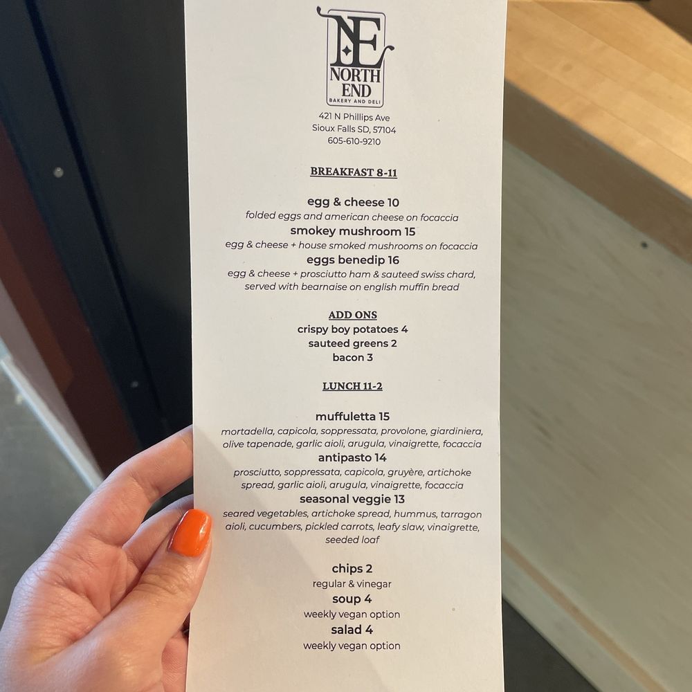 North End Bakery and Deli - Menu as of 7/6/24 - Delis Near Me - Sioux Falls, South Dakota North End Bakery and Deli - Menu as of 7/6/24 - Delis Near Me - Sioux Falls, South Dakota