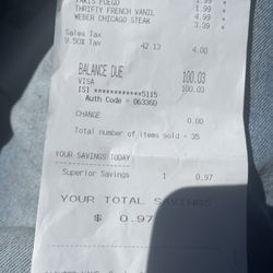 Superior Grocers - Receipt from purchase!