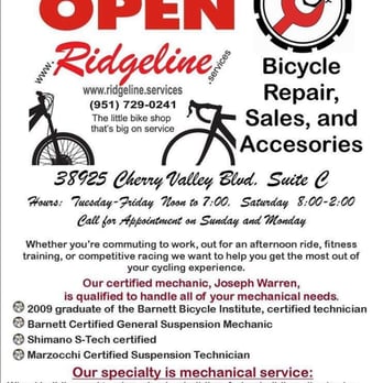 Ridgeline Service - Bike Repair/Maintenance Near Me - Cherry Valley, California