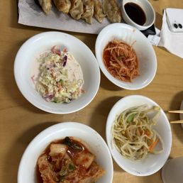 Extra Banchan 반찬추가 and Mandu Tuigim (Panfry Dumpling 군만두 Extra Banchan 반찬추가 and Mandu Tuigim (Panfry Dumpling 군만두