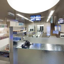 De Ridder International - View from the entrance. In the back there are the washing stations and coloring / technical center, and up-stairs there is hair clinic.