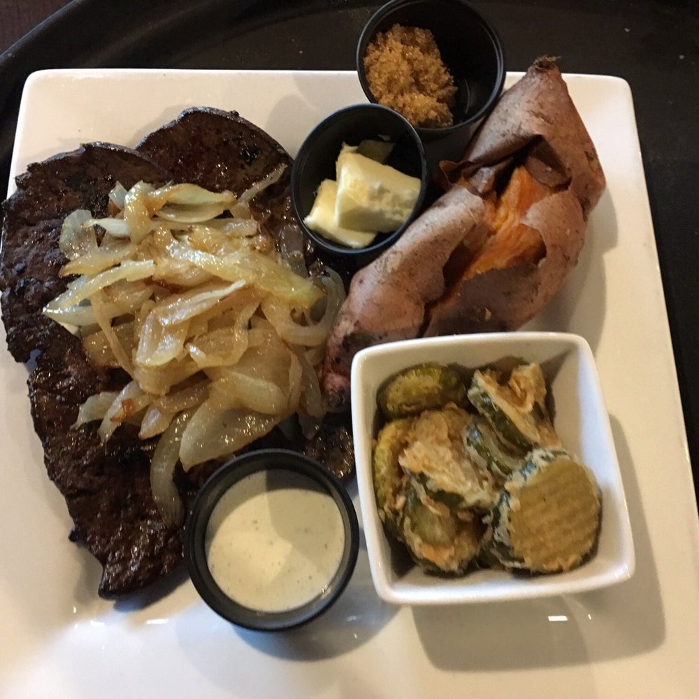 Brother's - Beef lover with onion and baked sweet potato and friend pickles - American Near Me - Young Harris, Georgia