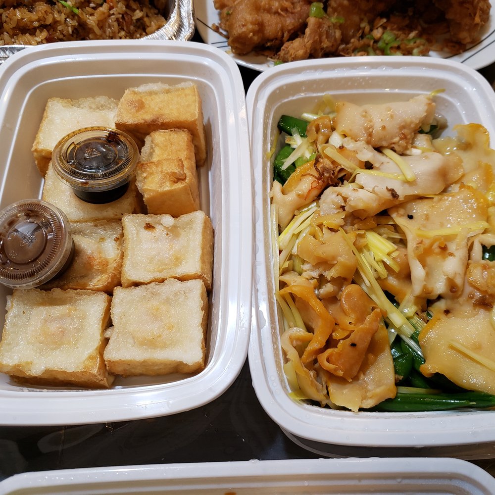 Golden Bay Restaurant - Crispy Fried Tofu Stuffed With Shrimp with Stir Fried Conch. - Chinese Near Me - Brooklyn, New York Golden Bay Restaurant - Crispy Fried Tofu Stuffed With Shrimp with Stir Fried Conch. - Chinese Near Me - Brooklyn, New York