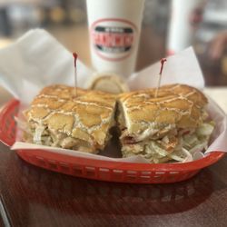 The Sandwich Spot - Elk Grove East - #8 The Fireball; buffalo-chicken sandwhich on Dutch crunch, bomb sauce, fountain drink