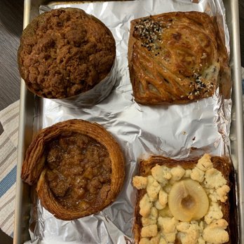 The Burque Bakehouse - Starting from top left: coffee cake, ham and cheese croissant, apple crumble danish, pear and Brie croissant toast - Bakeries Near Me - Albuquerque, New Mexico The Burque Bakehouse - Starting from top left: coffee cake, ham and cheese croissant, apple crumble danish, pear and Brie croissant toast - Bakeries Near Me - Albuquerque, New Mexico
