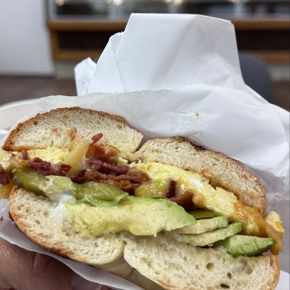 Homestyle Donuts & Deli - Bacon,egg & cheese breakfast sandwich with jalapeño and avocado on a bagel. - Donuts Near Me - Fullerton, California Homestyle Donuts & Deli - Bacon,egg & cheese breakfast sandwich with jalapeño and avocado on a bagel. - Donuts Near Me - Fullerton, California