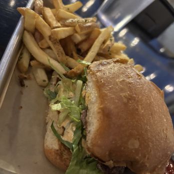 Lakewood Social - Smash burger with fries - Bars Near Me - Durham, North Carolina