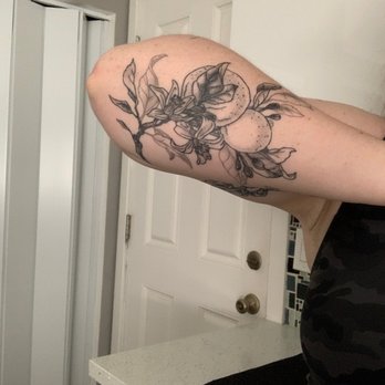 Old Crow Tattoo - Orange blossom branch, black ink by Natasha Tsozik - Tattoo Near Me - Berkeley, California