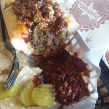 Texadelphia - There was at least as much BBQ sauce on our hickory as there was meat and fillings. Yuck. - Sandwiches Near Me - Sunset Valley, Texas Texadelphia - There was at least as much BBQ sauce on our hickory as there was meat and fillings. Yuck. - Sandwiches Near Me - Sunset Valley, Texas