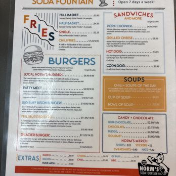 Norm's Soda Fountain - Front of menu - American Near Me - Kalispell, Montana