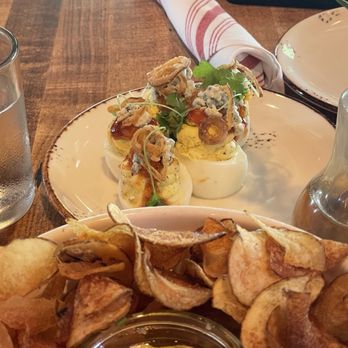 Whiskey Cake - The deviled eggs are a MUST!! And the onion dip with chips is also delightful! Deviled Egg Deviled Egg - New American Near Me - Plano, Texas