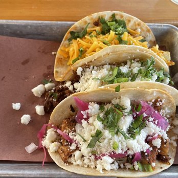 Taco Heads - Fish taco, marinated steak taco and chorizo, egg and cheese taco - Tacos Near Me - Fort Worth, Texas Taco Heads - Fish taco, marinated steak taco and chorizo, egg and cheese taco - Tacos Near Me - Fort Worth, Texas