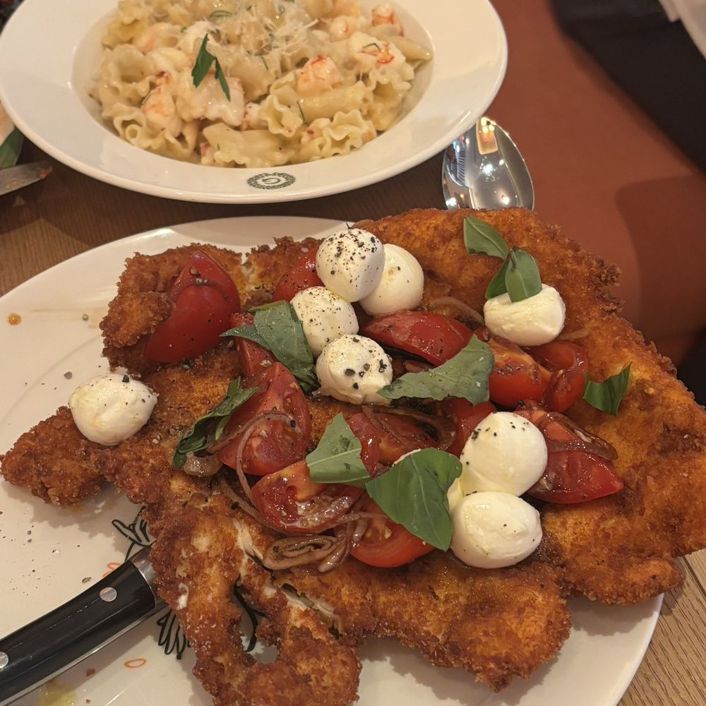 Giulietta - Chicken Milanese and the shrimp pasta - Italian Near Me - New York, New York Giulietta - Chicken Milanese and the shrimp pasta - Italian Near Me - New York, New York