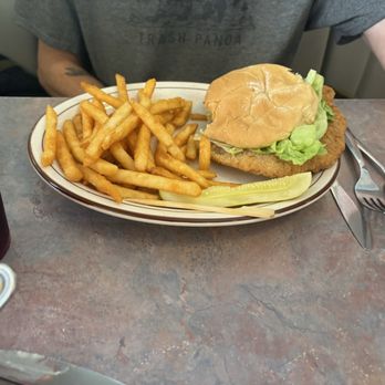 Riverside Cafe - Pork Tenderloin Sandwich with French Fries - Diners Near Me - Muncie, Indiana
