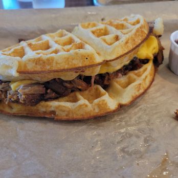 Just Wafflin - Whole Hog Taco on a regular waffle. - Breakfast & Brunch Near Me - Stillwater, Oklahoma Just Wafflin - Whole Hog Taco on a regular waffle. - Breakfast & Brunch Near Me - Stillwater, Oklahoma
