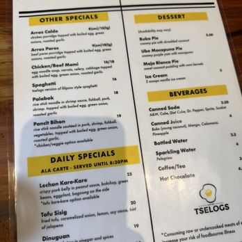 Tselogs - Menu - Filipino Near Me - Daly City, California