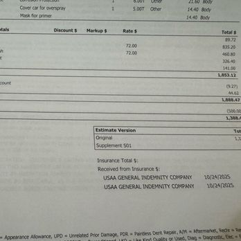 Caliber Collision - What caliber collision charged my insurance  $1,888.47 - Body Shops Near Me - Glendale, California