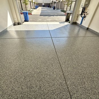 Creative Epoxy Coating - View from inside with garage open. - Flooring Near Me Creative Epoxy Coating - View from inside with garage open. - Flooring Near Me