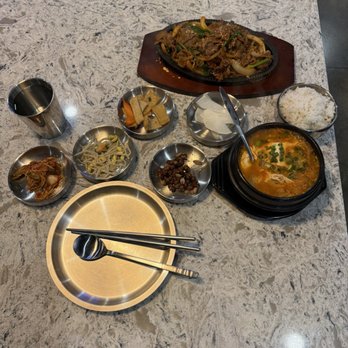 Blazin K-BBQ - Combo Bulgogi and soon, both with Spicey Pork - Korean Near Me - Monroe, Washington