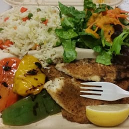 2 Piece Flounder, Green Salad and Seafood Rice Combo