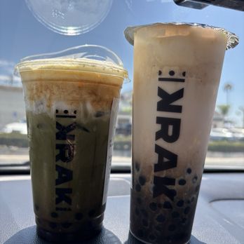 Krak Boba - Brown Sugar Matcha with Banana cold foam (left) King Brulee On Ice (Large) with Banana foam (right) - Bubble Tea Near Me - Westminster, California Krak Boba - Brown Sugar Matcha with Banana cold foam (left) King Brulee On Ice (Large) with Banana foam (right) - Bubble Tea Near Me - Westminster, California
