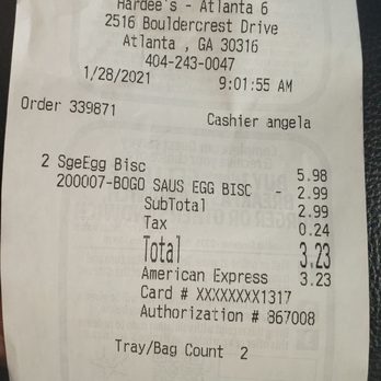 Hardee's - The time address and cashier that took my order - Fast Food Near Me - Atlanta, Georgia Hardee's - The time address and cashier that took my order - Fast Food Near Me - Atlanta, Georgia