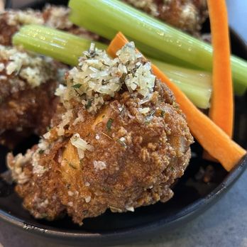 Pickledilly's - Garlic, Parmesan cheese wings with blue cheese - Breakfast & Brunch Near Me - Cedar Park, Texas Pickledilly's - Garlic, Parmesan cheese wings with blue cheese - Breakfast & Brunch Near Me - Cedar Park, Texas