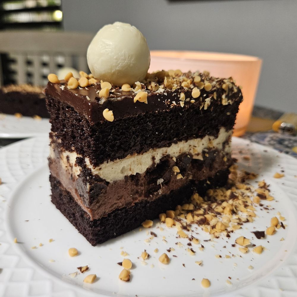 Casa Encanto - Triple chocolate mousse cake with chocolate and caramel shavings topped with a Lindt white chocolate truffle. - Bed & Breakfast Near Me - Luquillo, Puerto Rico