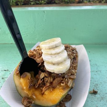 Little Fish Coffee - Half papaya with yogurt, granola, banana and honey. - Cafes Near Me - Koloa, Hawaii Little Fish Coffee - Half papaya with yogurt, granola, banana and honey. - Cafes Near Me - Koloa, Hawaii