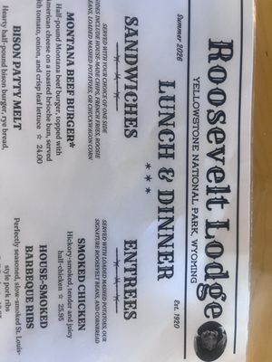 Menu photo 1 Roosevelt Lodge Tower Junction, WY Menu photo 1 Roosevelt Lodge Tower Junction, WY